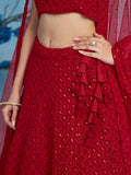 Glamorous Red Sequins Georgette Wedding Lehenga Choli With Dupatta - Zeel Clothing