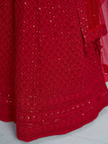 Glamorous Red Sequins Georgette Wedding Lehenga Choli With Dupatta - Zeel Clothing