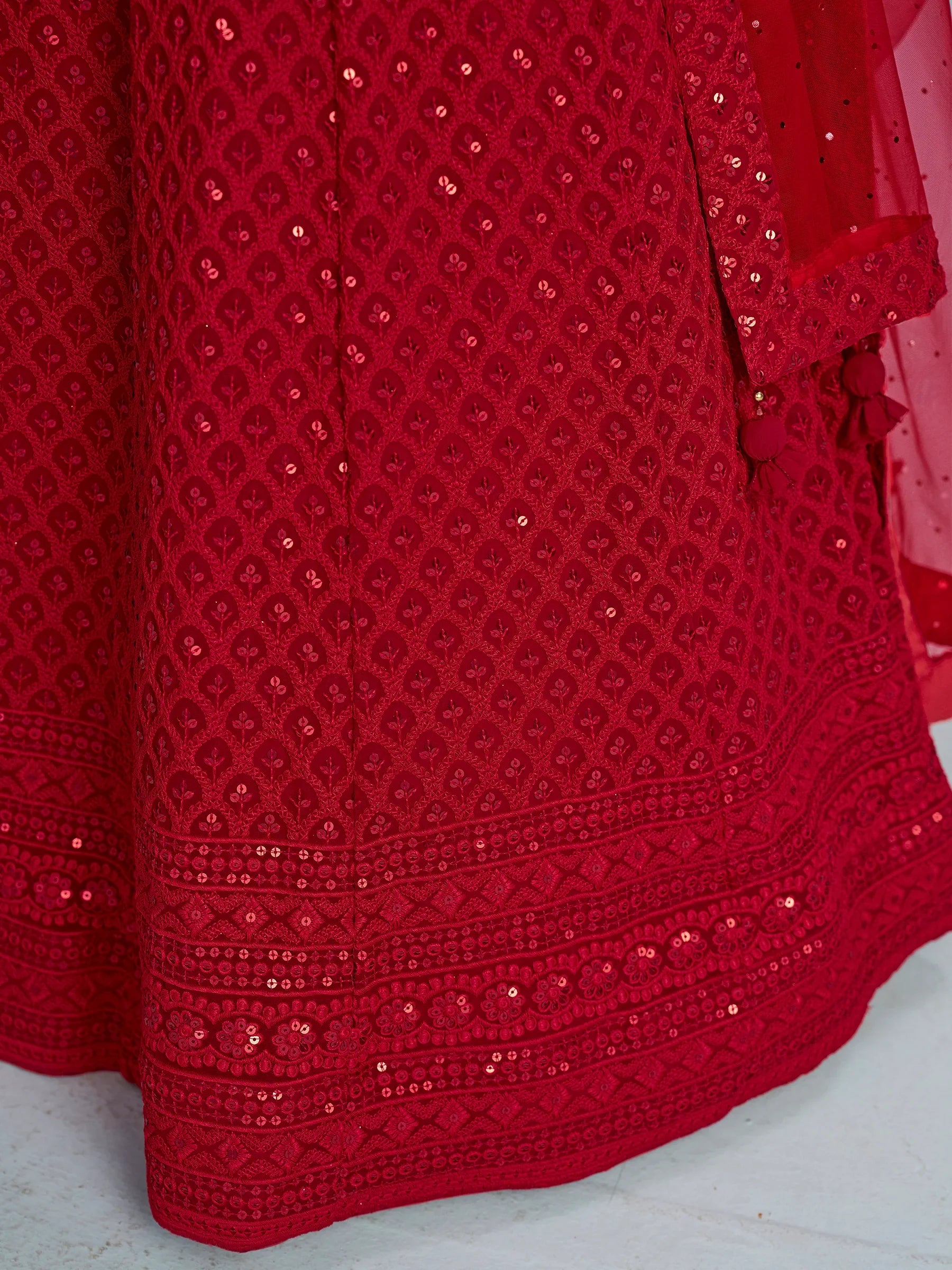 Glamorous Red Sequins Georgette Wedding Lehenga Choli With Dupatta - Zeel Clothing