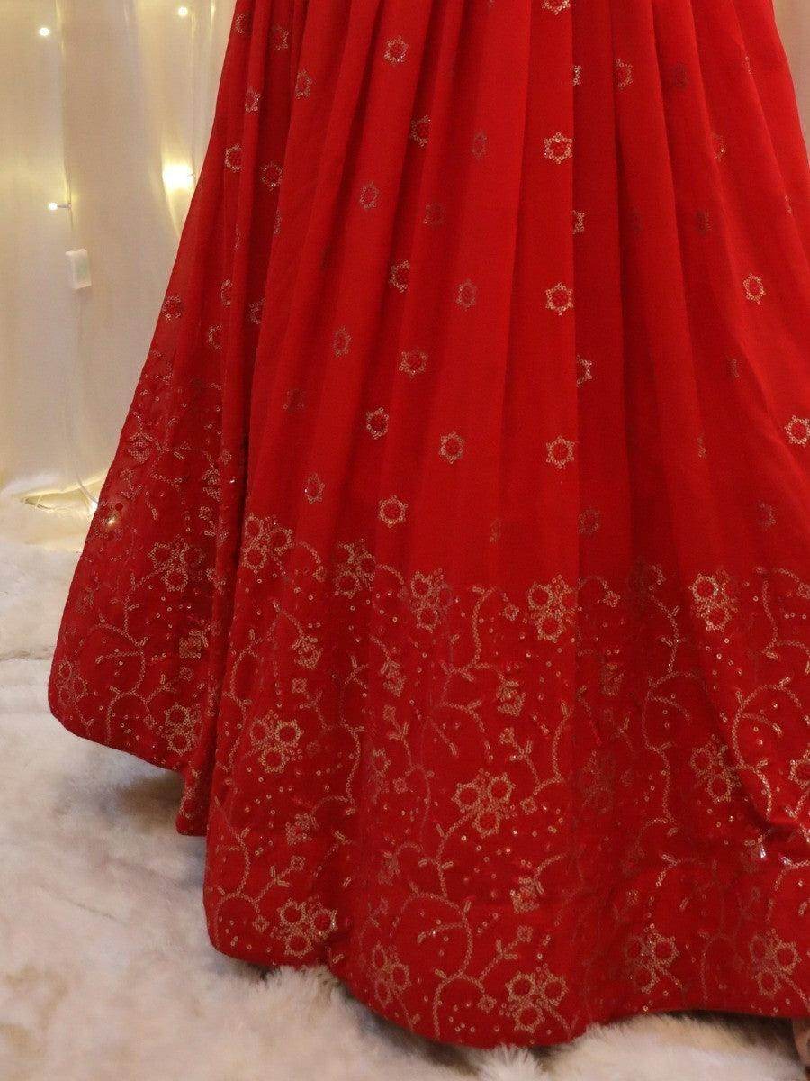 Glamorous Red Sequins Georgette Wedding Wear Lehenga Choli - Zeel Clothing
