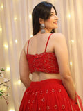 Glamorous Red Sequins Georgette Wedding Wear Lehenga Choli - Zeel Clothing