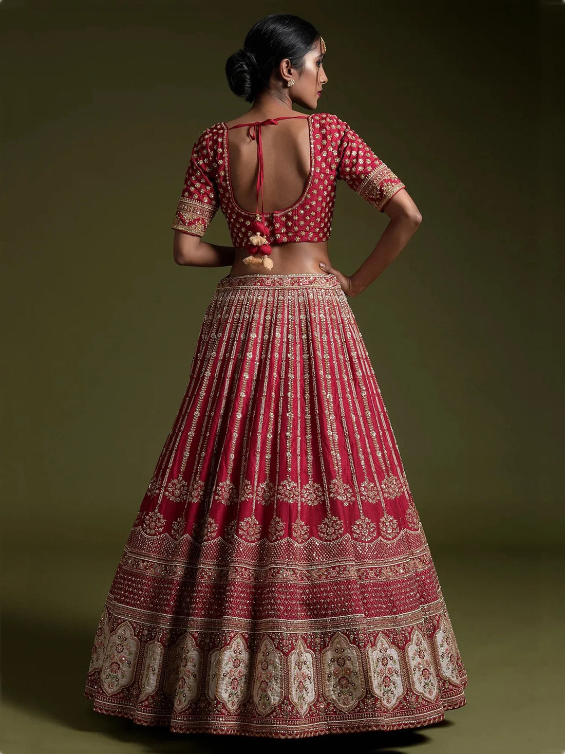 Glamorous Red Sequins Silk Wedding Lehenga Choli With Dupatta - Zeel Clothing