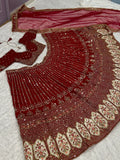Glamorous Red Sequins Silk Wedding Lehenga Choli With Dupatta - Zeel Clothing