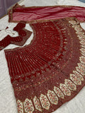Glamorous Red Sequins Silk Wedding Lehenga Choli With Dupatta - Zeel Clothing