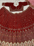 Glamorous Red Sequins Silk Wedding Lehenga Choli With Dupatta - Zeel Clothing