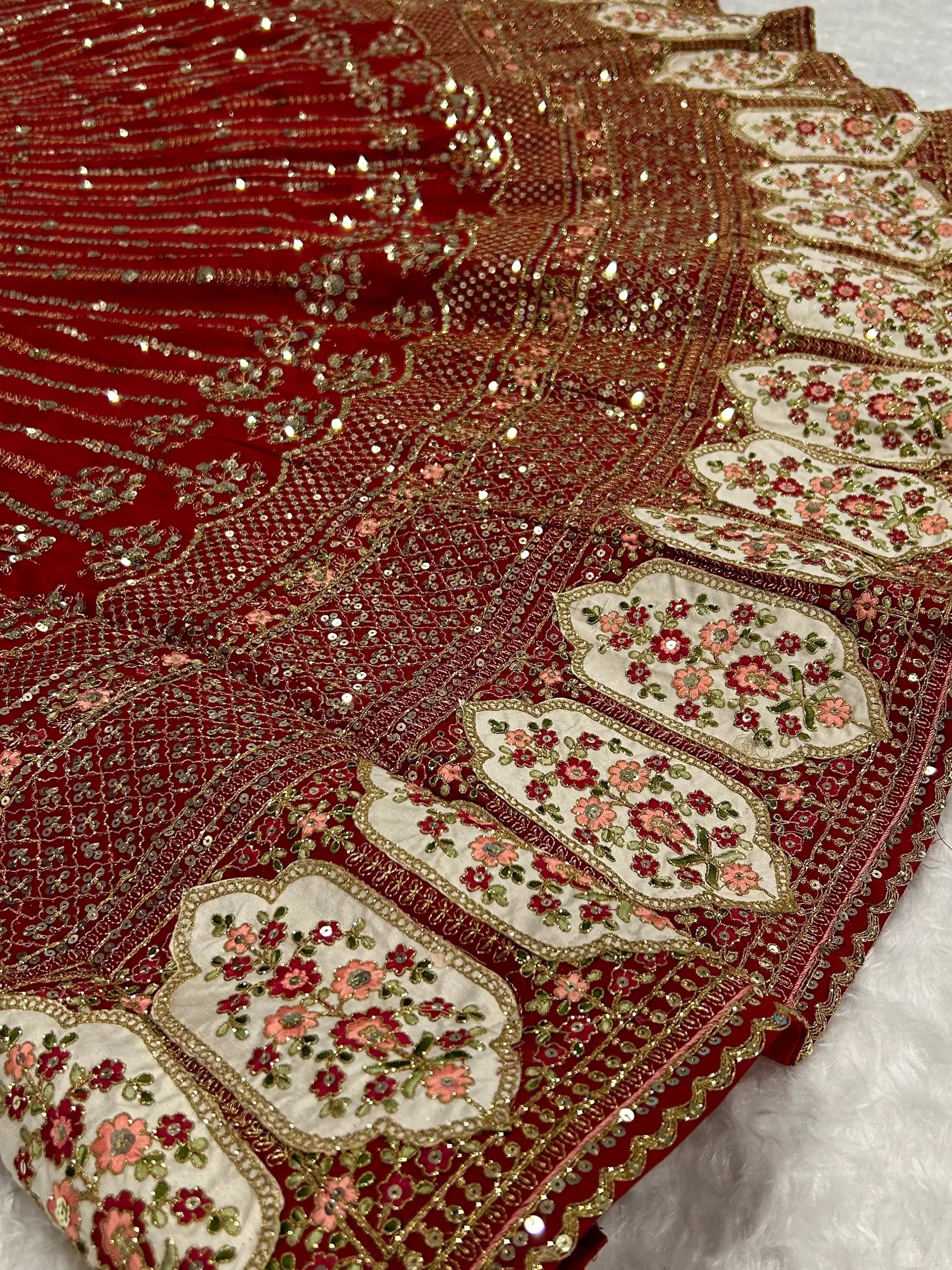 Glamorous Red Sequins Silk Wedding Lehenga Choli With Dupatta - Zeel Clothing