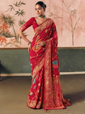 Glamorous Red Zari Weaving Silk Bridal Wear Saree With Blouse