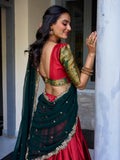 Glamorous Red Zari Weaving Silk Onam Special Half Saree Lehenga - Zeel Clothing