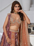 Glamorous Rust Orange Sequins Tissue Traditional Lehenga Choli With Dupatta