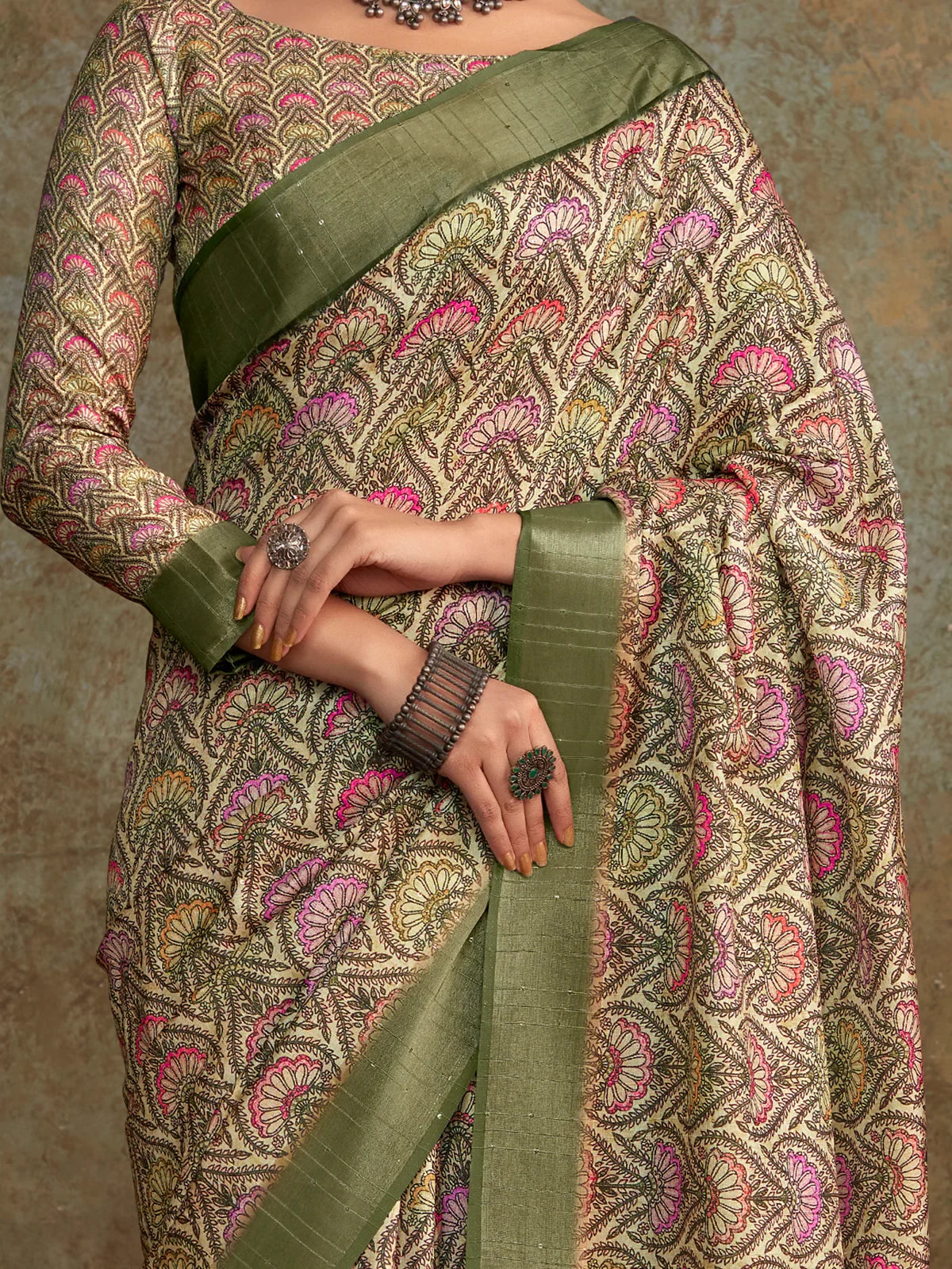 Glamorous Sea Green Digital Printed Silk Casual Wear Saree With Blouse