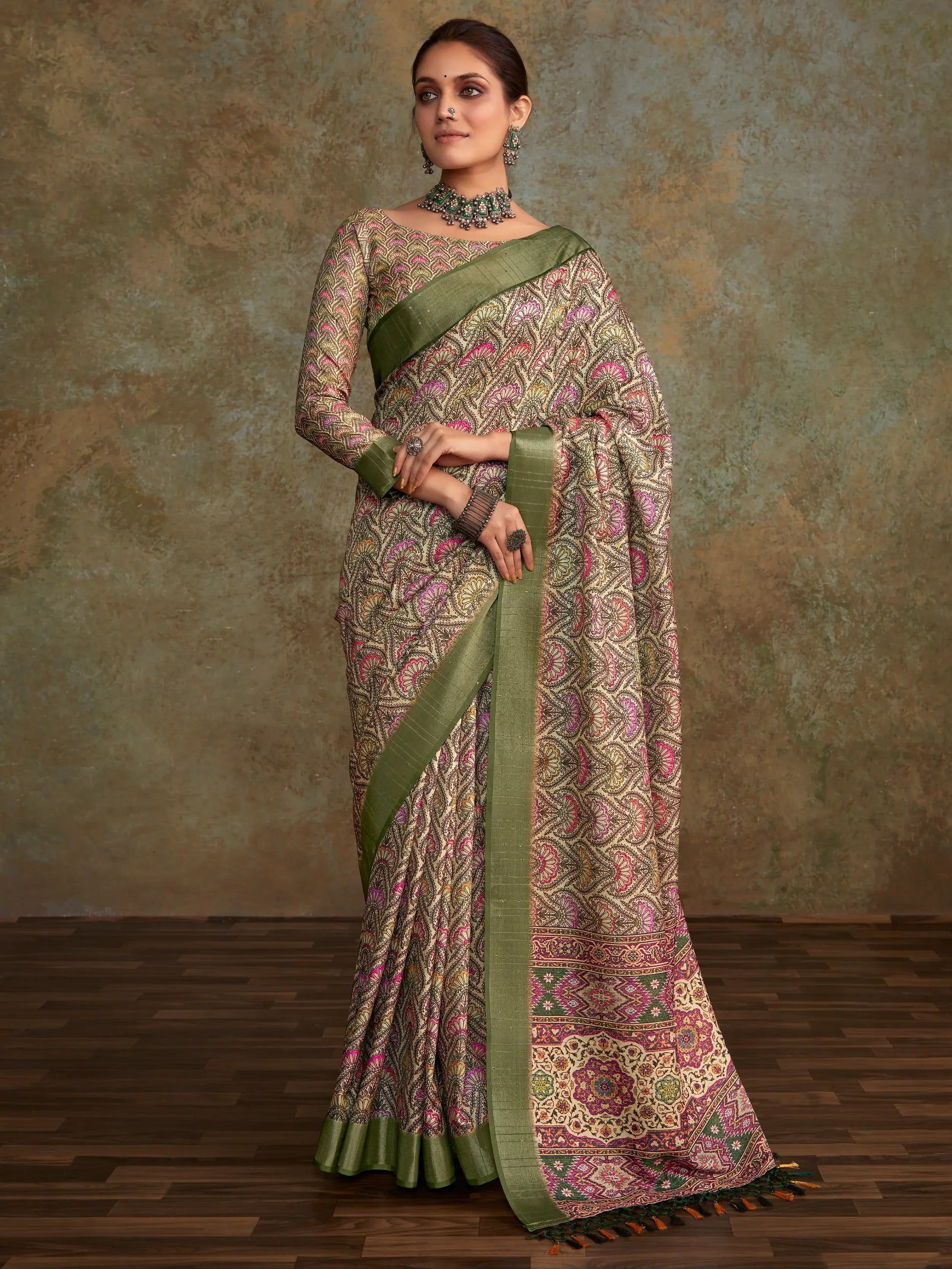 Glamorous Sea Green Digital Printed Silk Casual Wear Saree With Blouse - Zeel Clothing