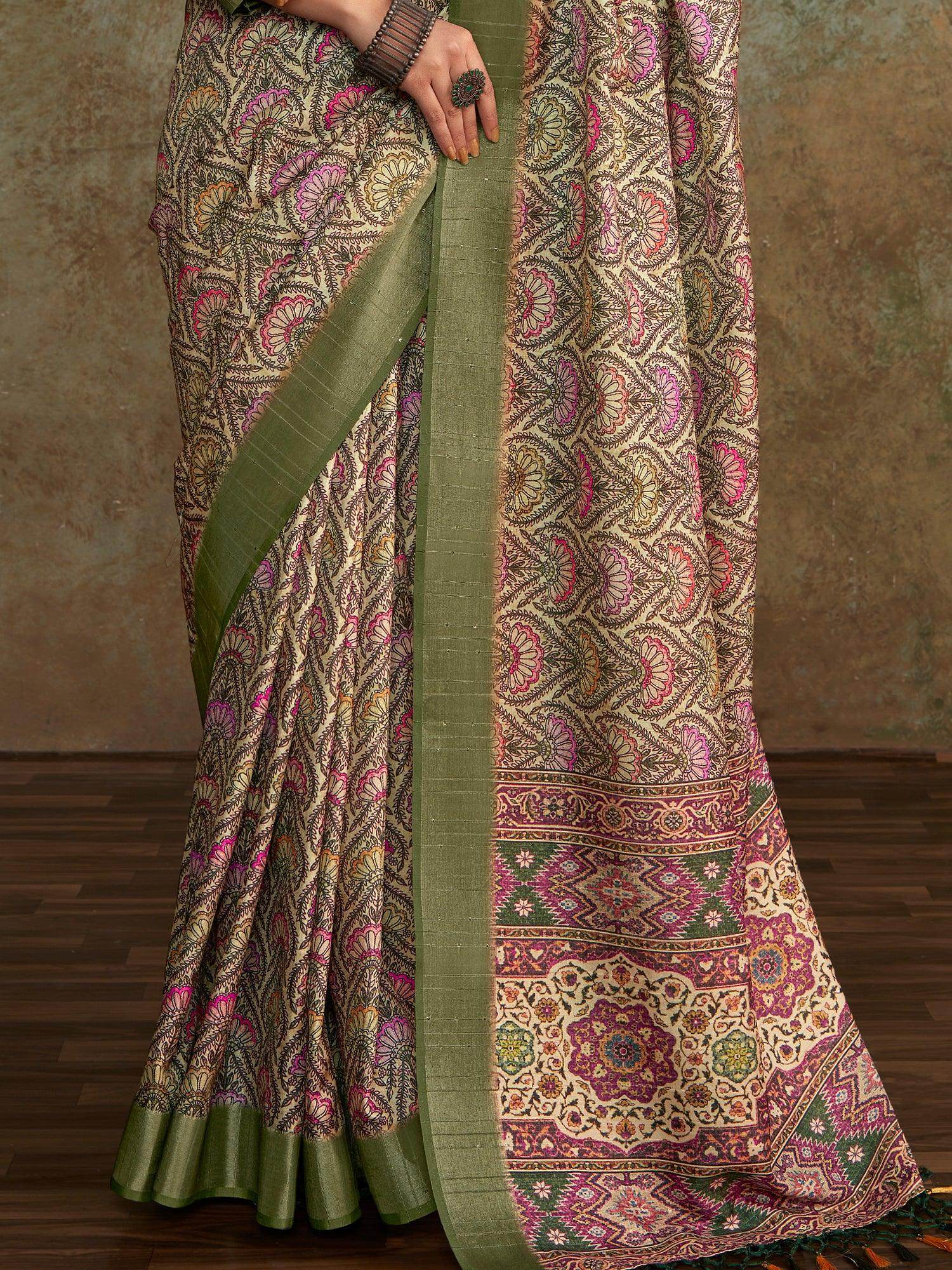 Glamorous Sea Green Digital Printed Silk Casual Wear Saree With Blouse - Zeel Clothing