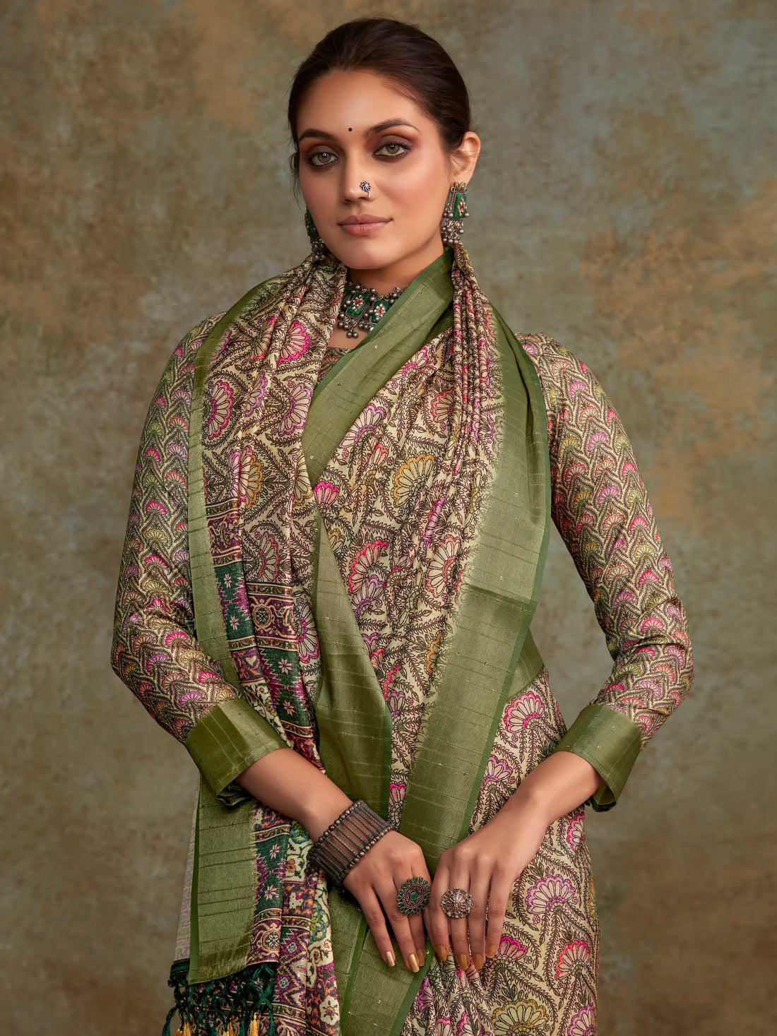 Glamorous Sea Green Digital Printed Silk Casual Wear Saree With Blouse - Zeel Clothing