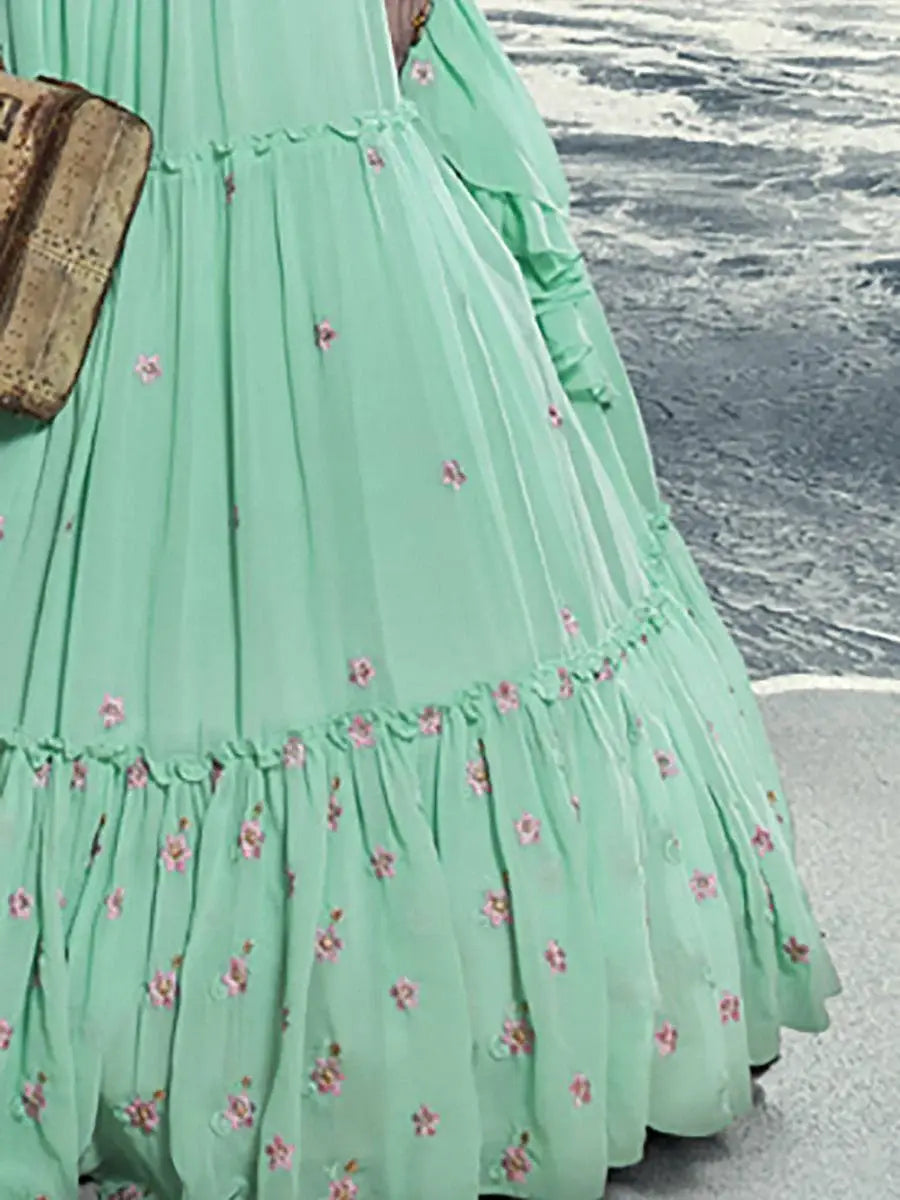 Glamorous Sea Green Hand Work Georgette Party Wear Lehenga Choli - Zeel Clothing