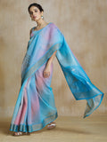 Glamorous Sky Blue Digital Printed Silk Party Wear Saree With Blouse - Zeel Clothing