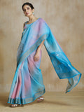 Glamorous Sky Blue Digital Printed Silk Party Wear Saree With Blouse - Zeel Clothing