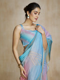 Glamorous Sky Blue Digital Printed Silk Party Wear Saree With Blouse - Zeel Clothing