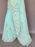 Glamorous Sky Blue Embroidered Chiffon Wedding Wear Saree With Blouse - Zeel Clothing
