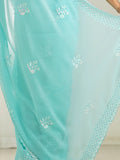 Glamorous Sky-Blue Sequins Georgette Wedding Wear Saree With Blouse - Zeel Clothing