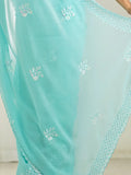 Glamorous Sky-Blue Sequins Georgette Wedding Wear Saree With Blouse - Zeel Clothing