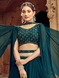 Glamorous Teal Blue Embroidered Georgette Lehenga Choli With Dupatta - Zeel Clothing