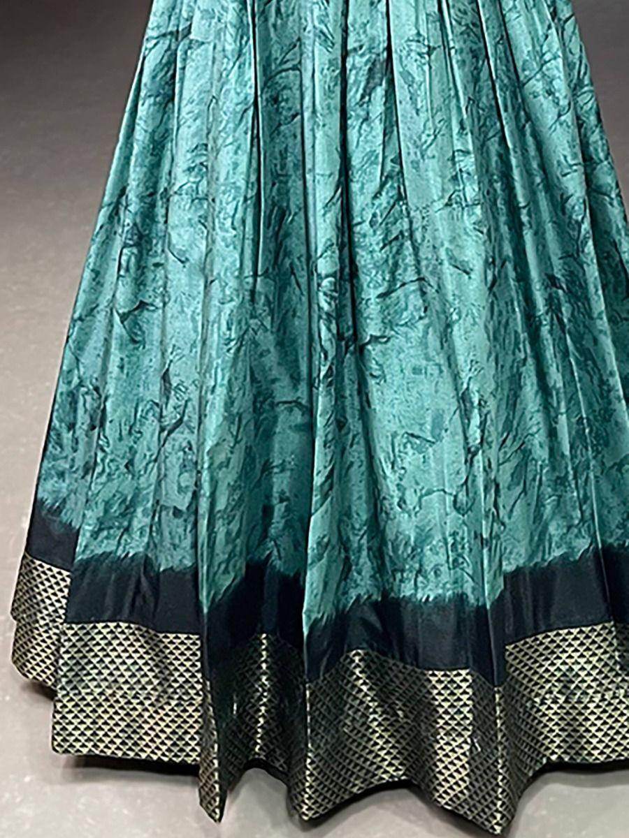 Glamorous Teal Blue Shibori Print Silk Readymade Wedding Wear Gown - Zeel Clothing