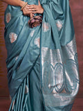 Glamorous Teal Blue Zari Weaving Silk Function Wear Saree With Blouse - Zeel Clothing