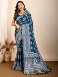 Glamorous Teal Blue Zari Weaving Silk Wedding Saree With Blouse - Zeel Clothing