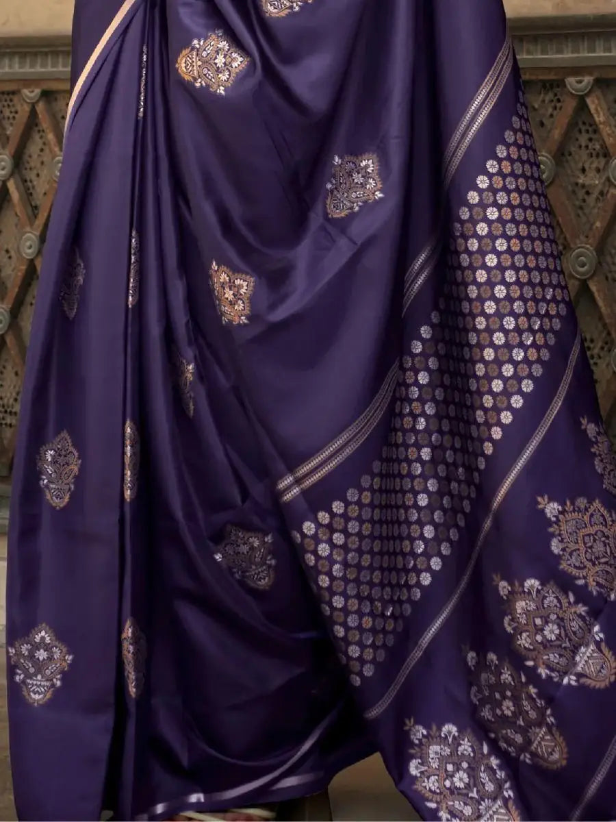 Glamorous Violet Woven Satin Function Wear Saree With Blouse - Zeel Clothing