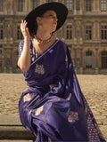 Glamorous Violet Woven Satin Function Wear Saree With Blouse - Zeel Clothing