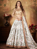 Glamorous White Floral Printed Organza Sangeet Wear Lehenga Choli - Zeel Clothing