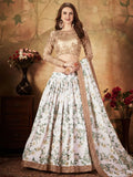 Glamorous White Floral Printed Organza Sangeet Wear Lehenga Choli - Zeel Clothing