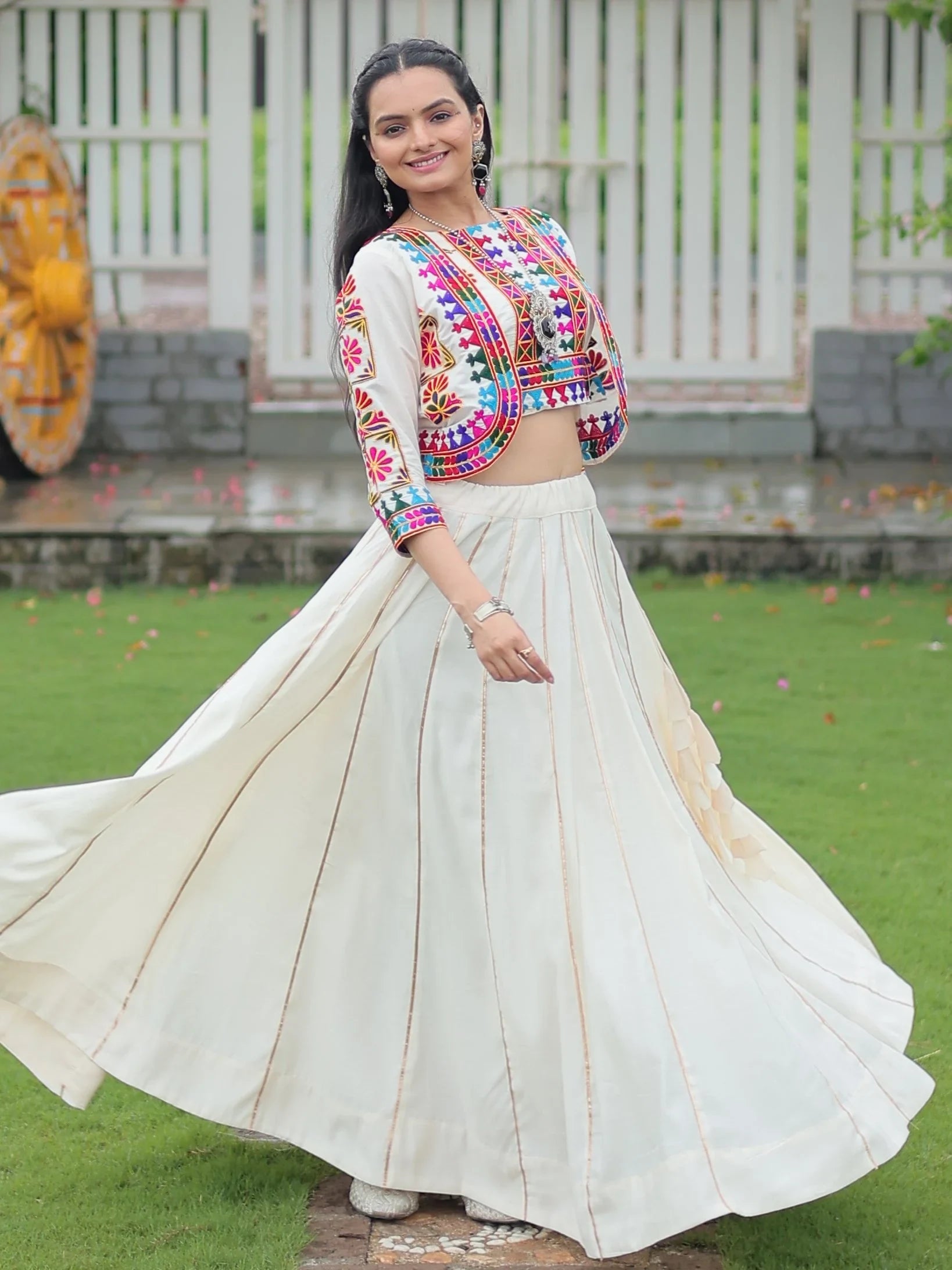 Glamorous White Gota Patti Silk Traditional Lehenga Choli With Jacket - Zeel Clothing