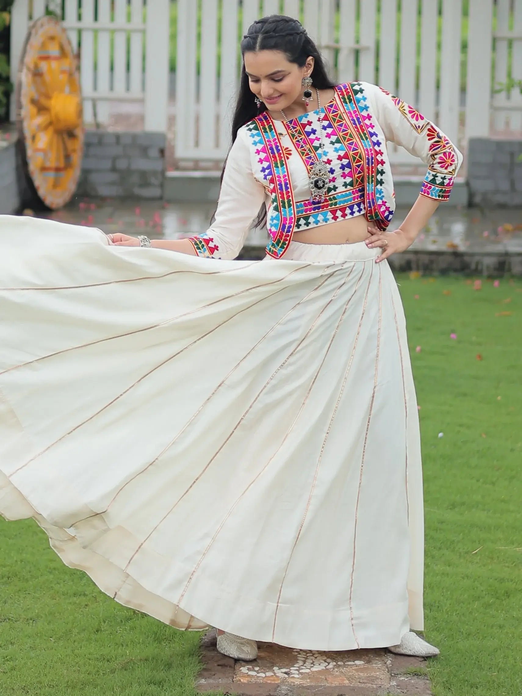 Glamorous White Gota Patti Silk Traditional Lehenga Choli With Jacket - Zeel Clothing