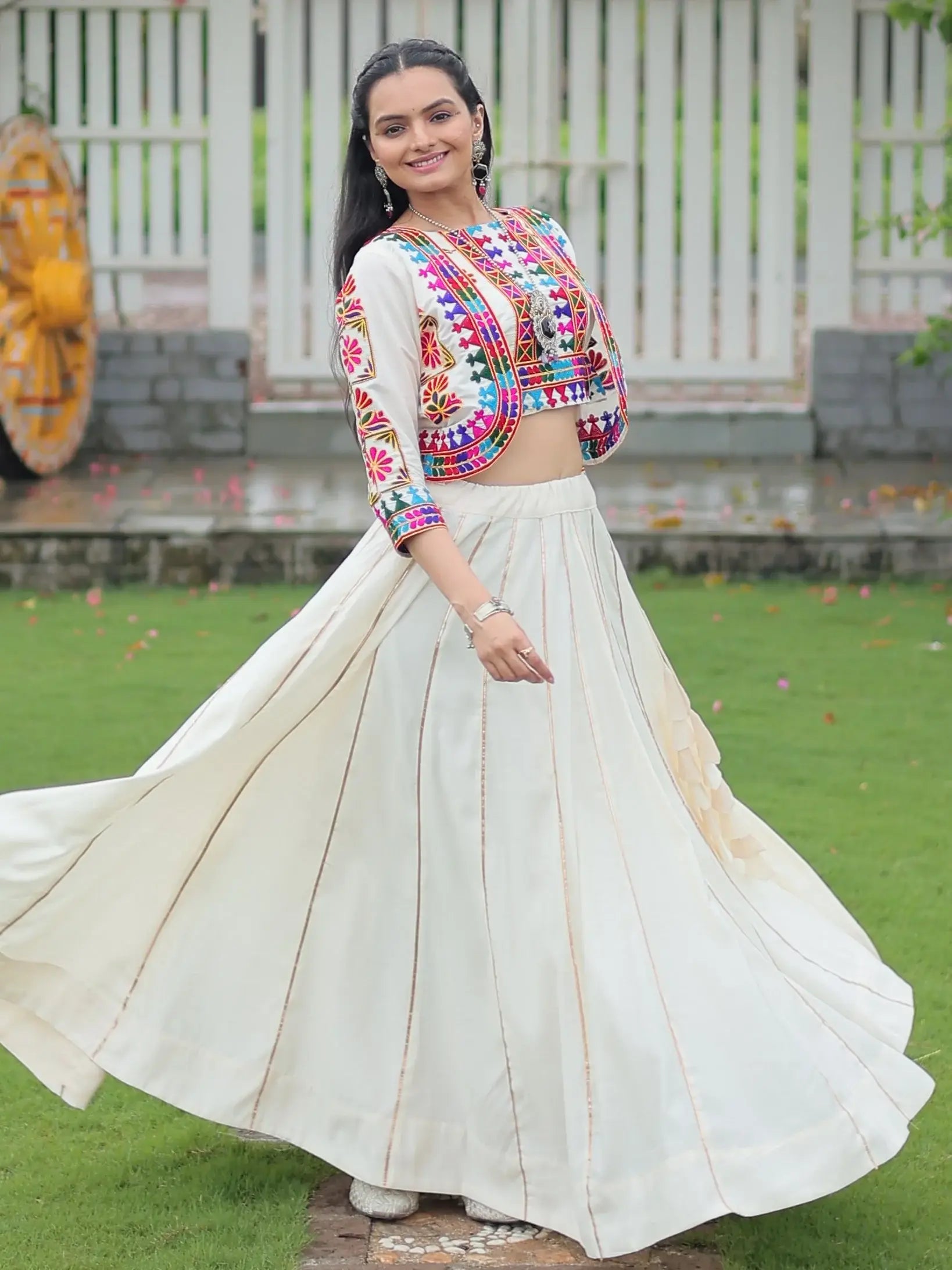 Glamorous White Gota Patti Silk Traditional Lehenga Choli With Jacket - Zeel Clothing