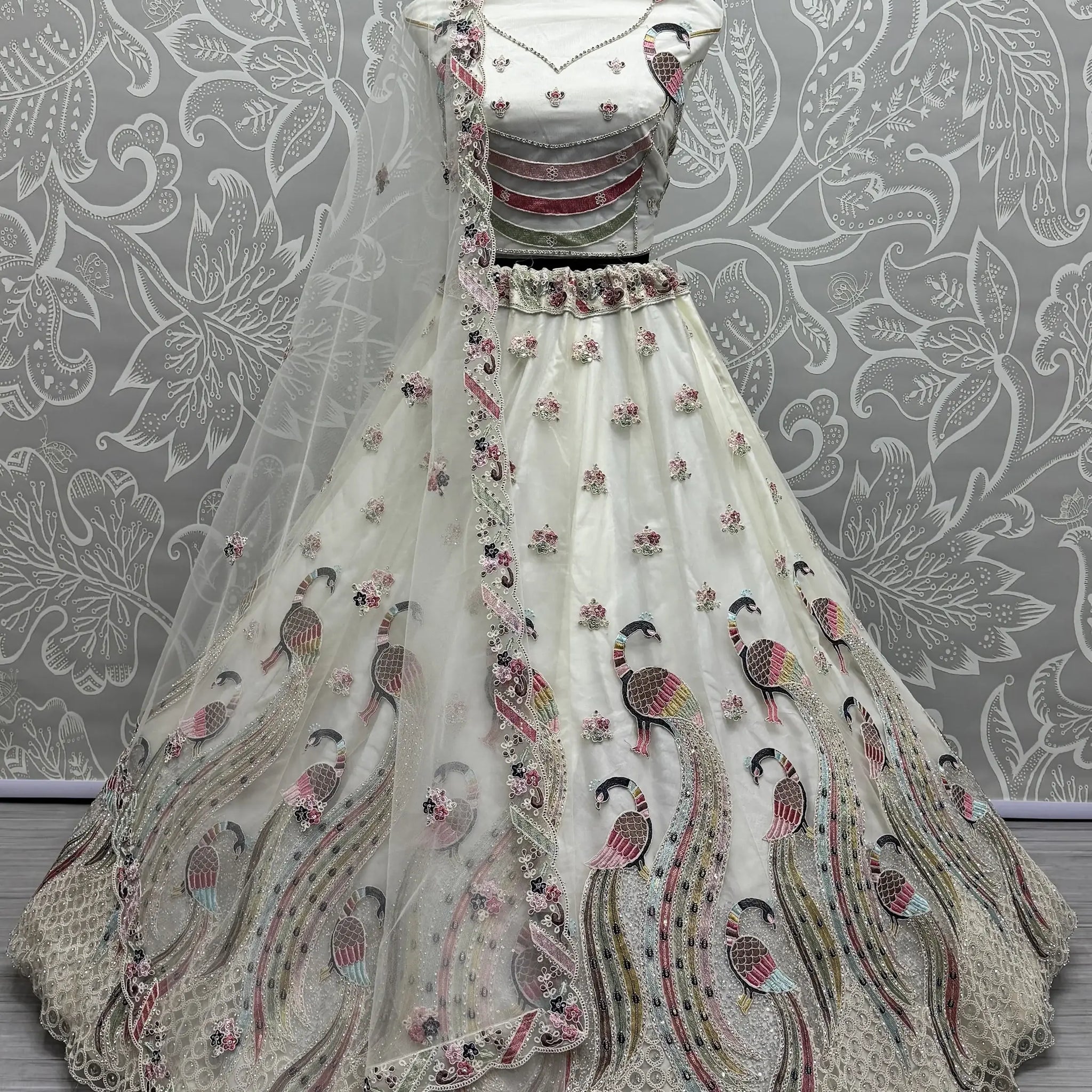 Glamorous White Thread Work Net Bridesmaid Lehenga Choli - Zeel Clothing