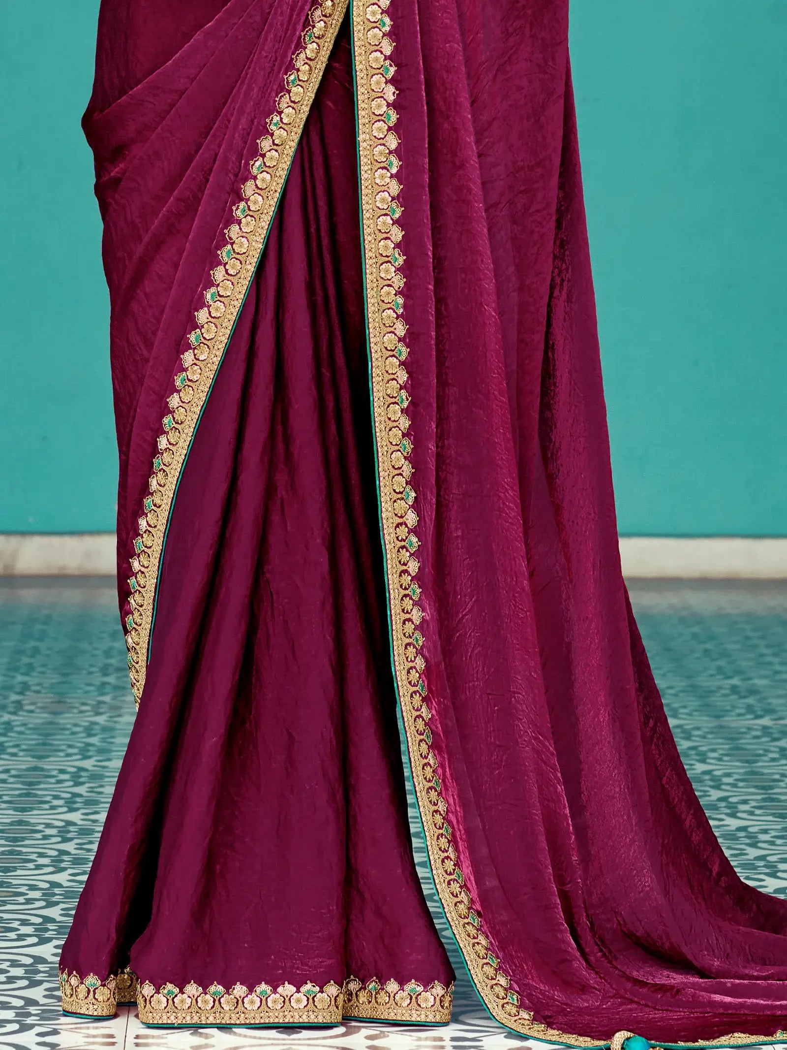 Glamorous Wine Embroidered Border Tissue Silk Bridal Wear Saree - Zeel Clothing