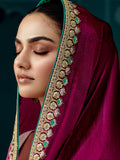 Glamorous Wine Embroidered Border Tissue Silk Bridal Wear Saree - Zeel Clothing