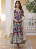 Glamorous Wine Floral Printed Silk Festival Wear Gown With Dupatta - Zeel Clothing