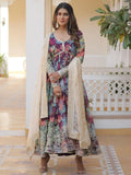 Glamorous Wine Floral Printed Silk Festival Wear Gown With Dupatta - Zeel Clothing