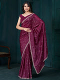 Glamorous Wine Hand Work Crepe Silk Party Wear Saree With Blouse - Zeel Clothing