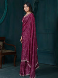 Glamorous Wine Hand Work Crepe Silk Party Wear Saree With Blouse - Zeel Clothing
