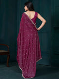 Glamorous Wine Hand Work Crepe Silk Party Wear Saree With Blouse - Zeel Clothing