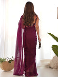 Glamorous Wine Lace Work Georgette Event Wear Saree With Blouse - Zeel Clothing