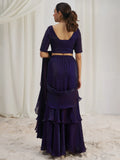 Glamorous Wine Ruffle Organza Pre-Stitched Saree With Hand Work Blouse - Zeel Clothing