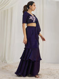 Glamorous Wine Ruffle Organza Pre-Stitched Saree With Hand Work Blouse - Zeel Clothing
