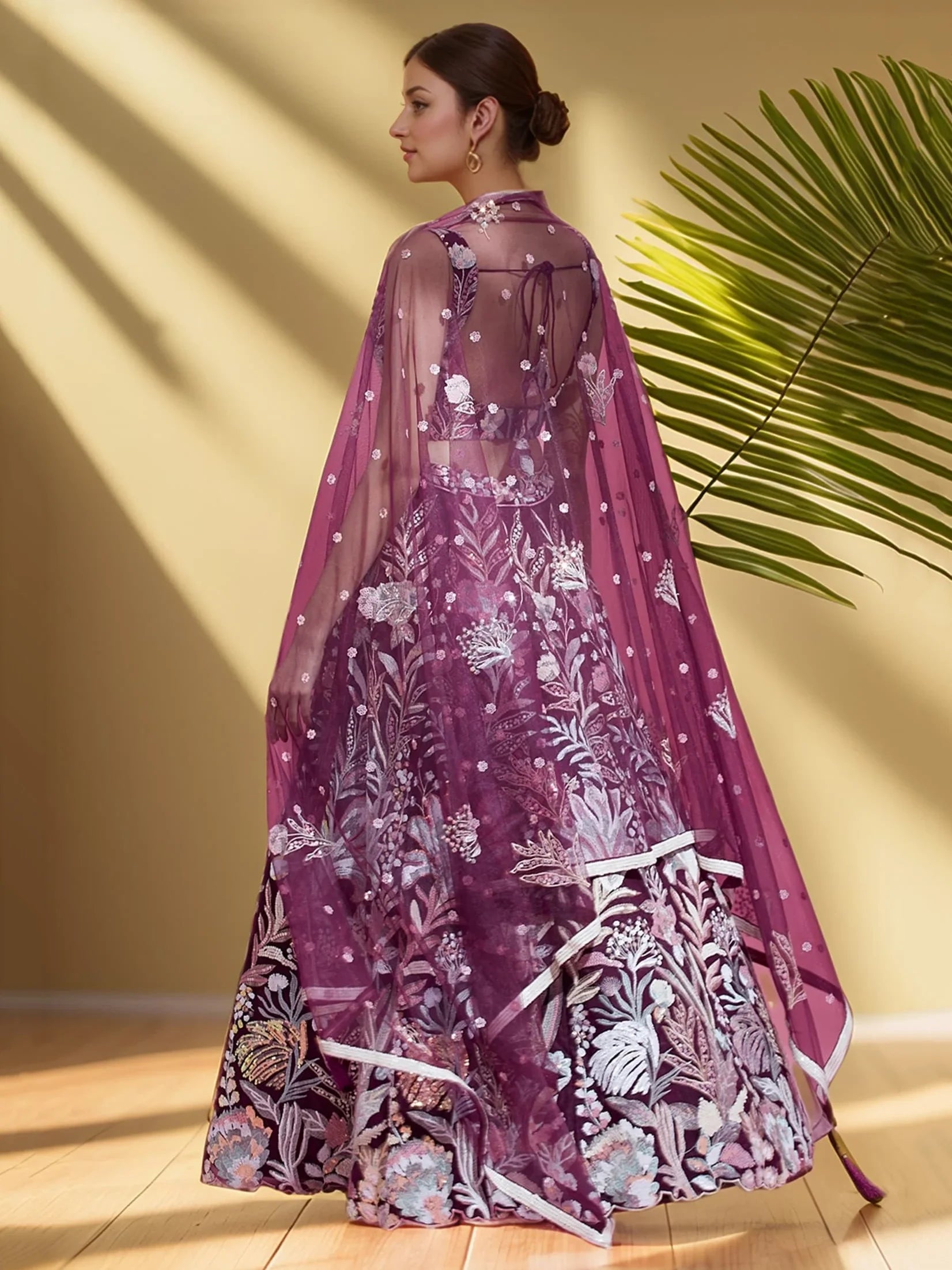 Glamorous Wine Sequins Net Reception Wear Lehenga Choli With Dupatta - Zeel Clothing