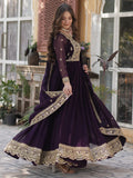 Glamorous Wine Zari Embroidered Georgette Reception Wear Gown - Zeel Clothing