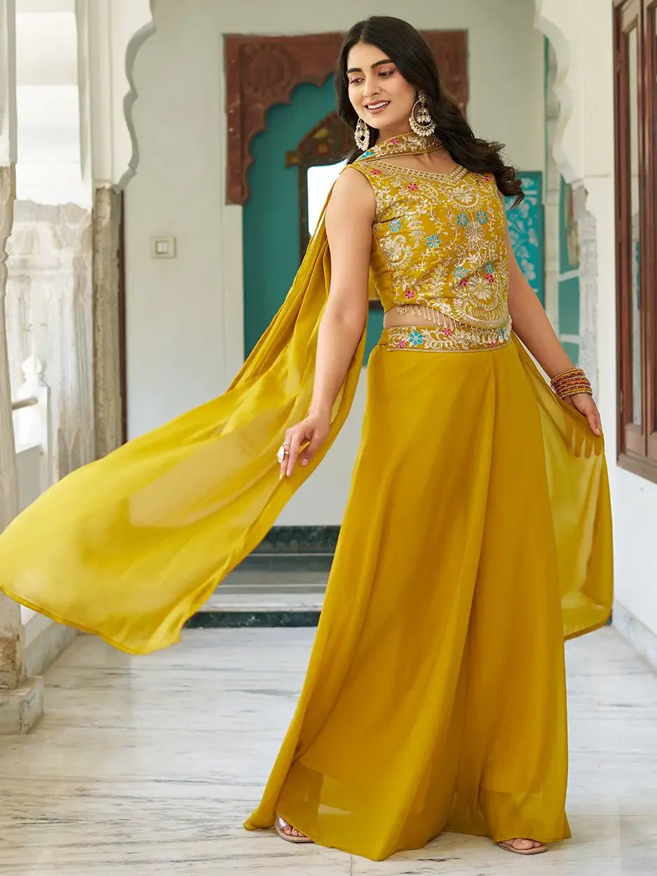 Glamorous Yellow Embroidered Georgette Party Wear Palazzo Suit - Zeel Clothing
