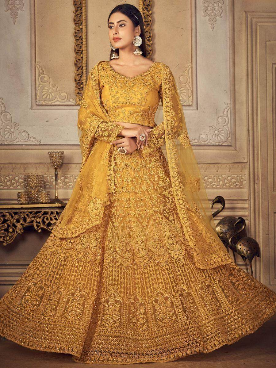 Glamorous Yellow Embroidered Net Wedding Wear Lehenga Choli - Zeel Clothing